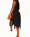 Summer Beach Sleeveless Hollow Out Tassel Square Collar Midi Dresses Casual Dresses White Orange Red Black S-2XL