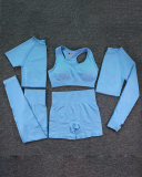 Five Piece Shorts Short Sleeve Long Sleeve Pants Bra Set Women Fitness Top Vest Yoga Wear Solid Color S-L