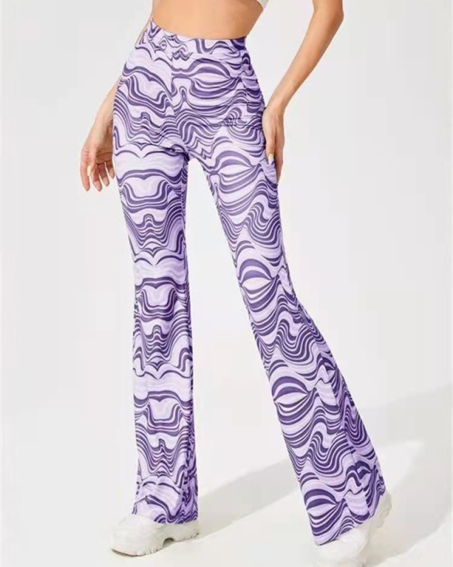 Women Printing High Waist Casual Long Pants Red Gray Green Purple Orange Coffee S-5XL
