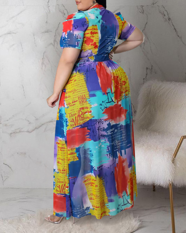 Newest Women Short Puff Sleeve Florals O-neck Mesh Hollow Out Long Hem Plus Size Top Black Green Colorful Blue Green XL-5XL