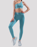 Ladies Simple Body Fitness Yoga Wear One Shoulder Sling Bra Sports Running Two Piece S-L