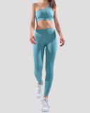 Ladies Simple Body Fitness Yoga Wear One Shoulder Sling Bra Sports Running Two Piece S-L