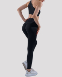Ladies Simple Body Fitness Yoga Wear One Shoulder Sling Bra Sports Running Two Piece S-L