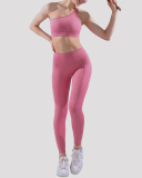 Ladies Simple Body Fitness Yoga Wear One Shoulder Sling Bra Sports Running Two Piece S-L