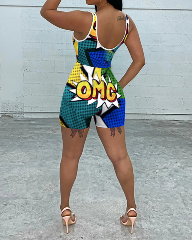 Hot Sale OMG Printed Sleeveless Women Vest Rompers S-2XL