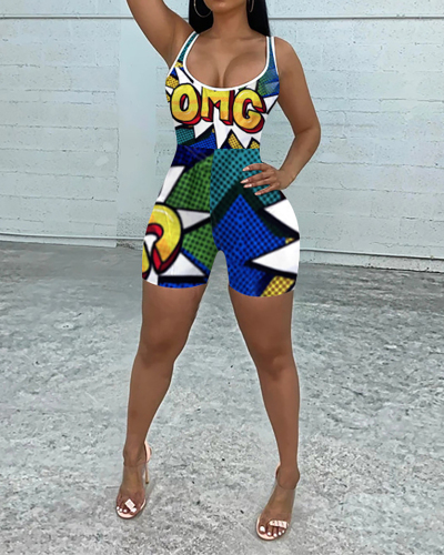 Hot Sale OMG Printed Sleeveless Women Vest Rompers S-2XL