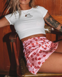 Fashion Floral Leopard Zipper Women Summer High Waist Mini Skirts Pink Black Purple Blue Green White Yellow XS-XL
