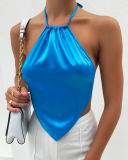 2022 Top Sale Women Sexy Solid Color Halter Neck Backless Apron Sling Tank Tops Vest Green Blue Black Chocolate Rose Red Orange Beige S-L