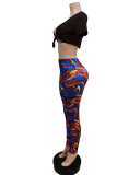 Women Short Sleeve V-neck Crop Casual Pants Sets Two Pieces Outfit Rose Red Coffee Royal Blue S-2XL