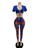 Women Short Sleeve V-neck Crop Casual Pants Sets Two Pieces Outfit Rose Red Coffee Royal Blue S-2XL