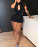 Women Sleeveless Hollow Out Turtleneck Backless Short Sets Two Pieces Outfit Red Black Blue S-2XL