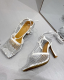 Women Hollow Out Strappy Shining High Heels