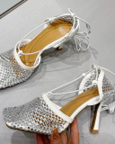 Women Hollow Out Strappy Shining High Heels