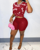 Lady Sexy Letter Printing O-Neck Two Piece Set White Black Blue Green Red S-2XL