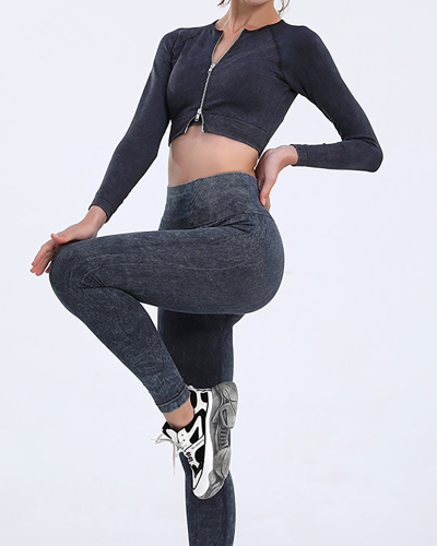 Fashion New Zipper Sports Yoga High Waist Ladies Yoga Long Sleeve Top S-L