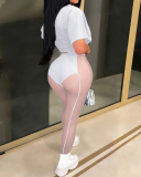 Women Solid Color Sexy Mesh See Through Long Pants White Black S-2XL