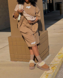 Women Street Style Letter Printing Two Piece Set Khaki S-XL 