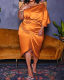 Lady Solid Color Wrap Zipper Irregular Slash Neck Plus Size Dresses Green Rose Red Orange XL-5XL
