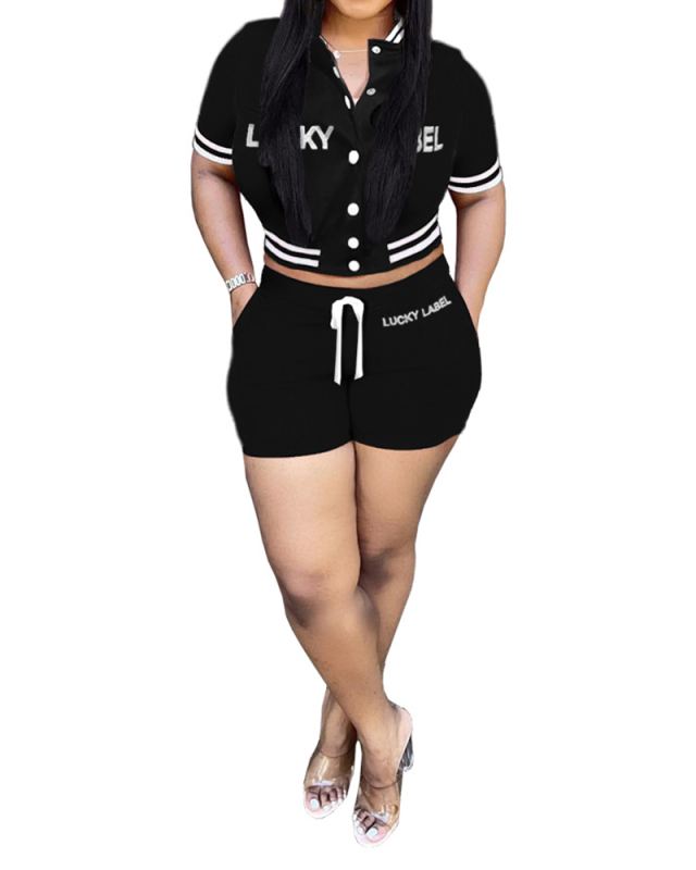 Women Short Sleeve Sport Wear Short Sets Two Pieces Outfit Pink Red Black S-2XL