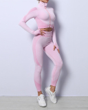 Multicolor Women Colorblock Fashion New Long Sleeve High Elastic Three Piece Set S-XL 