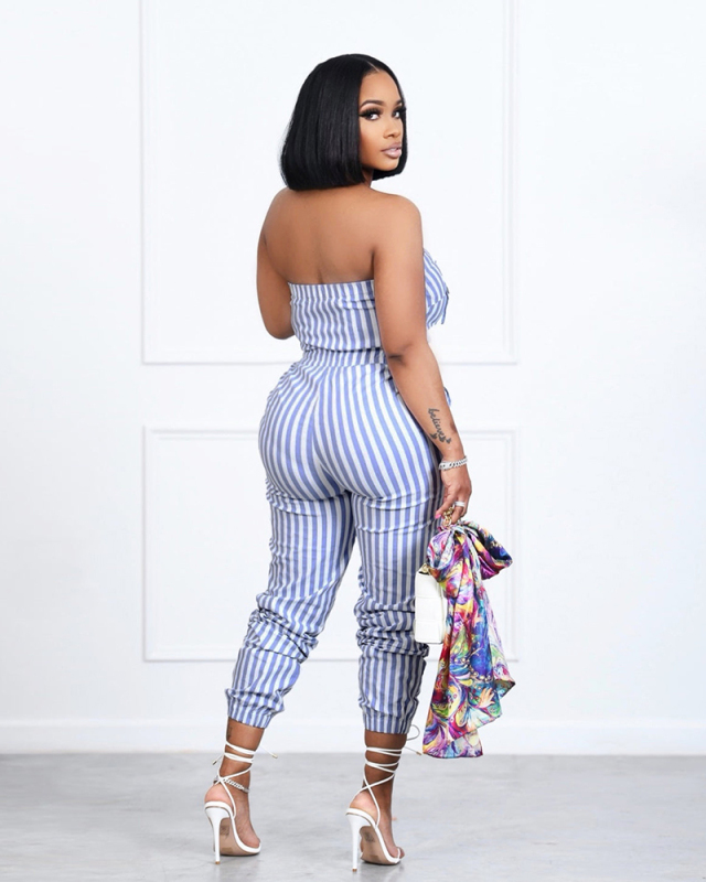 Stripe Women Strapless Women Jumpsuit S-XXL