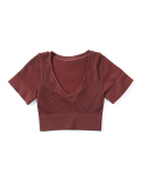 Spring New Sports Seamless Yoga Clothes Women's Fitness Short Sleeve Solid Color S-L