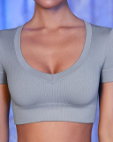 Spring New Sports Seamless Yoga Clothes Women's Fitness Short Sleeve Solid Color S-L