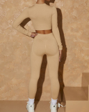 Spring New Seamless Knitted Yoga Sports Fitness Solid Color Yoga Long Sleeve S-L
