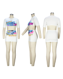 Women Short Sleeve O-neck Printed Skirt Sets Two Pieces Outfit S-2XL