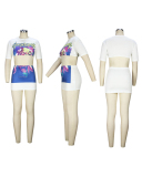 Women Short Sleeve O-neck Printed Skirt Sets Two Pieces Outfit S-2XL