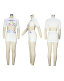 Women Short Sleeve O-neck Printed Skirt Sets Two Pieces Outfit S-2XL