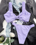Solid Color Women Sleeveless High Waist Two-piece Swimsuit Purple S-L