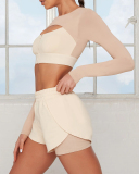Ladies Fashion Long Sleeve Yoga Clothes Splicing Contrast Color Sports Suit Two Piece Set S-L