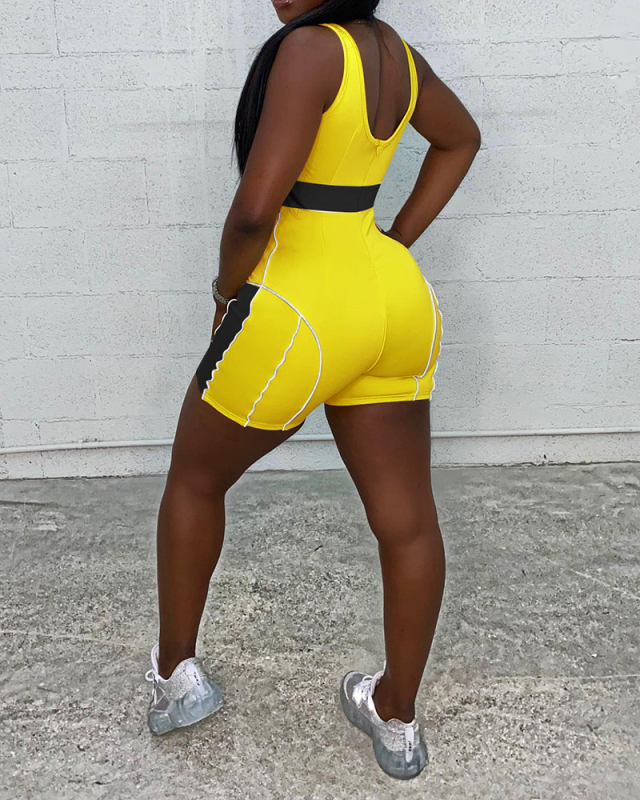 Women's New Fashion Casual Stitching Sleeveless Suspender Jumpsuit S-XL
