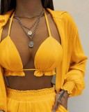 Women Tropical Print Long Sleeve Gradients Three Pieces Outfit White Yellow Red Black Green Blue S-XL