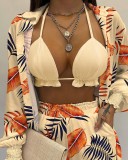 Women Tropical Print Long Sleeve Gradients Three Pieces Outfit White Yellow Red Black Green Blue S-XL