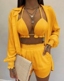 Women Tropical Print Long Sleeve Gradients Three Pieces Outfit White Yellow Red Black Green Blue S-XL