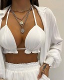 Women Tropical Print Long Sleeve Gradients Three Pieces Outfit White Yellow Red Black Green Blue S-XL