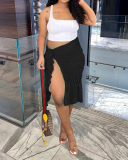 Women Fashion Slit Solid Color Skirts Black Orange Blue S-2XL