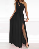 Women Slash Neck Colorblock Solid Color Casual Dresses S-2XL