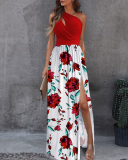 Women Slash Neck Colorblock Solid Color Casual Dresses S-2XL