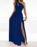 Women Slash Neck Colorblock Solid Color Casual Dresses S-2XL