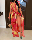 Women Deep V Neck Sleeveless Swimwear Skirt Sets Three Pieces Outfit Red Purple Light Green S-2XL
