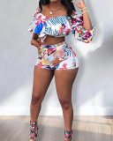 Women's Fashion New Puff Sleeve Tube Top Two-piece Short Sets S-XXL