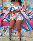 Women's Fashion New Puff Sleeve Tube Top Two-piece Short Sets S-XXL