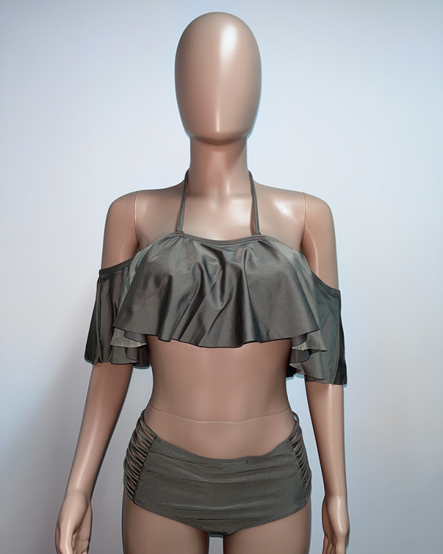 Off Shoulder Solid Color Women Bikini Sets 