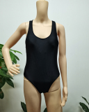 Women Black Solid Color Backless One-piece Swimwear 