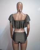 Off Shoulder Solid Color Women Bikini Sets 