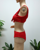Women Red Solid Color Sexy Bikini Sets
