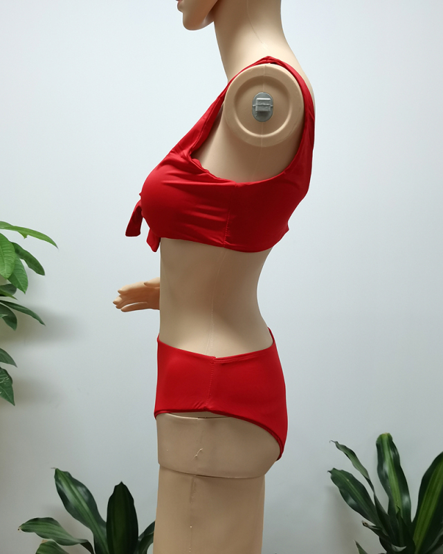 Women Red Solid Color Sexy Bikini Sets